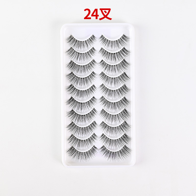 Pestañas Postizas Negras de Tallo Duro para Maquillaje de Escenario, 10 Pares, Estilo Natural y Grueso, Pestañas de Tira Completa, Venta al por Mayor, Estilo de Escenario