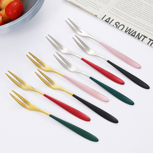 304 stainless steel fruit fork cross-border small fork home fruit skewer European two-prong fork mooncake fork pastry fork