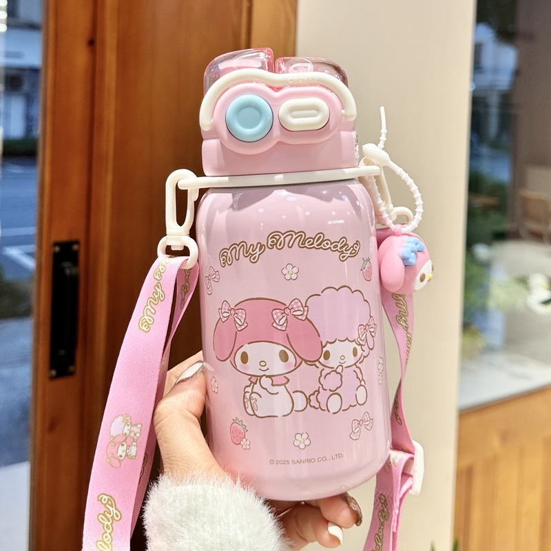 クロミ子供用魔法瓶カップ、通学女子用、ランドセルに収納可能、ダブルドリンクカップ、2025年新作ストローウォーターカップ|undefined