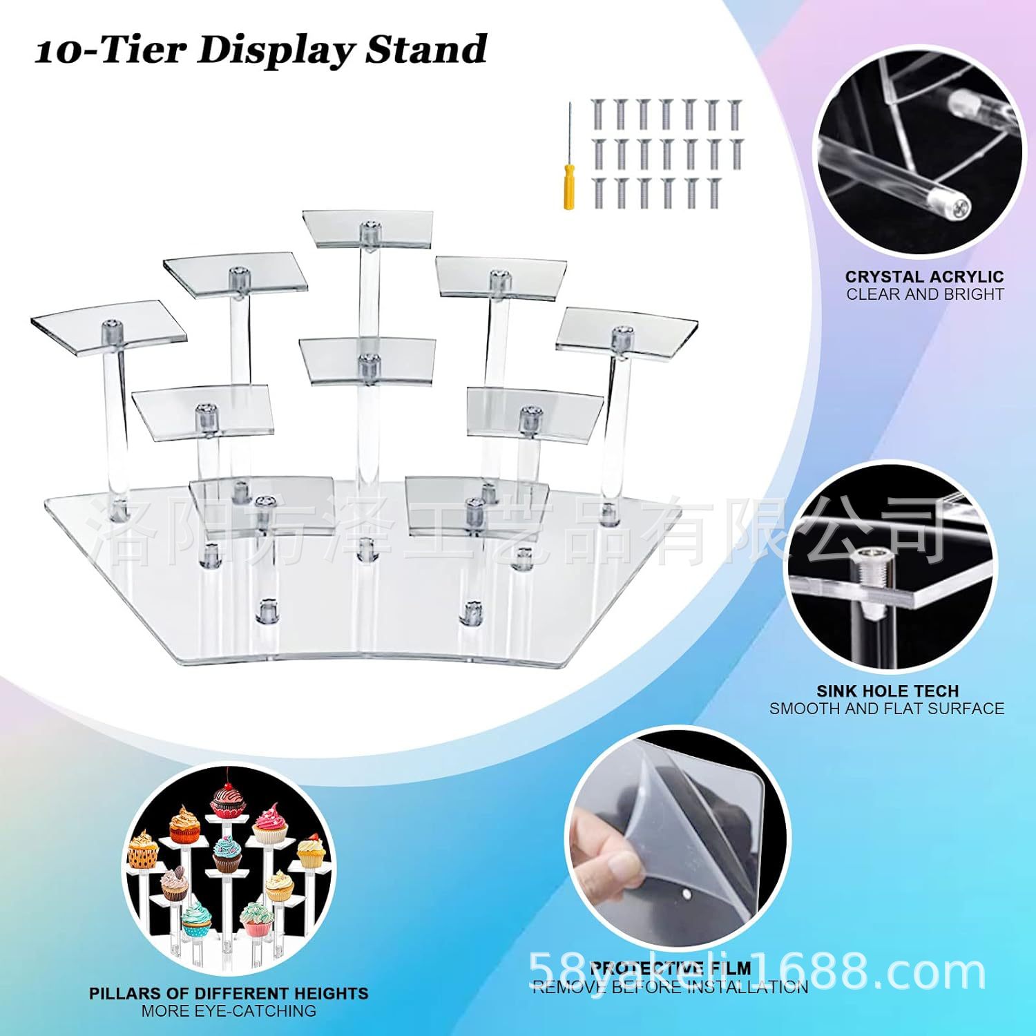 Toothbace soporte de exhibición de acrílico de 10 capas, soporte de exhibición de escritorio de múltiples capas de escalera soporte de exhibición de carácter