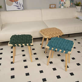 现代时尚创意实木手工编织麻花凳卧室化妆凳镜前梳妆凳轻奢换鞋凳