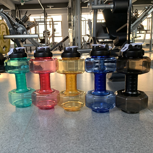 Large-capacity 2.5L fitness dumbbell cup creative sports kettle men's portable personalized plastic space cup anti-fall and leak-proof
