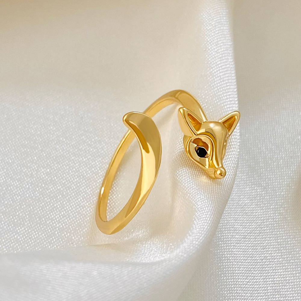 Daily Occasion Copper Material Fox Pattern Women'S Gender Plating, Inlay Design Ins Style Cute Fox Copper Plating Inlay Zircon Open Ring