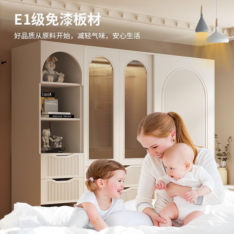 法式奶油风衣柜小户型推拉门家用卧室储物柜现代简约轻奢成品衣橱|undefined