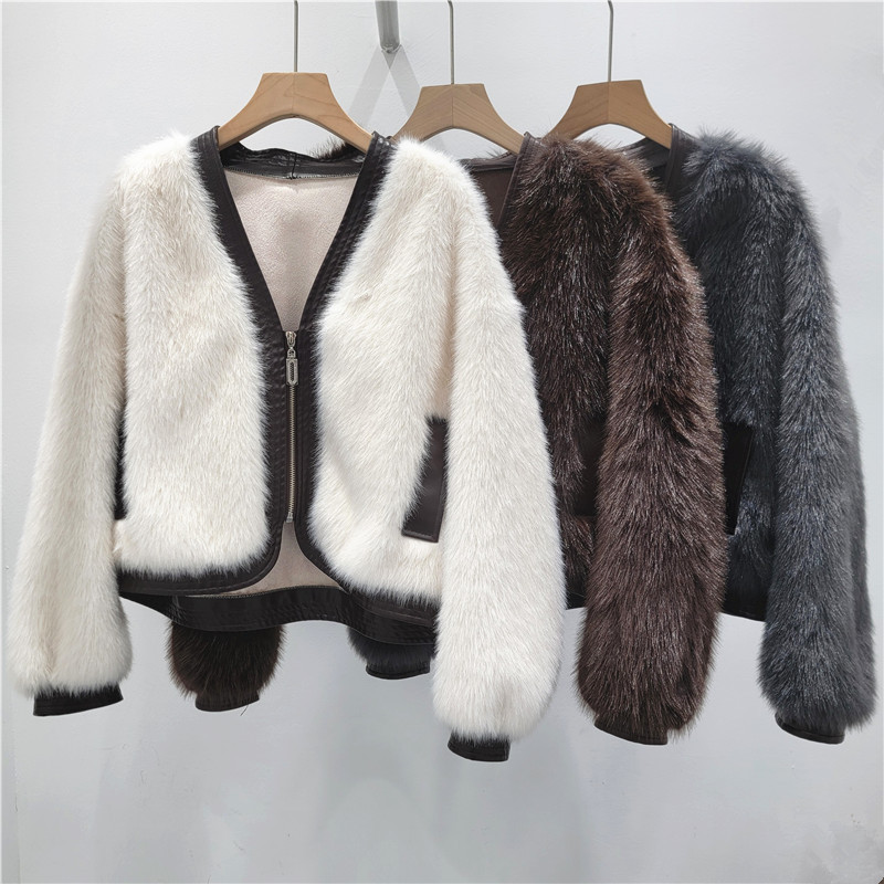 Ambiental visón abrigo de piel de visón para mujeres corto de invierno 2025 nuevo abrigo de peluche de piel imitación