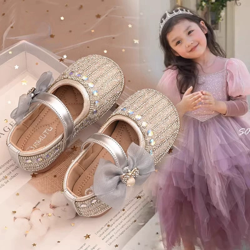 Детские туфли-принцессы с кристаллами, весенняя новинка, танцевальные туфли для девочек, мягкая подошва, кожаные туфли для малышей, модные балетки для девочек