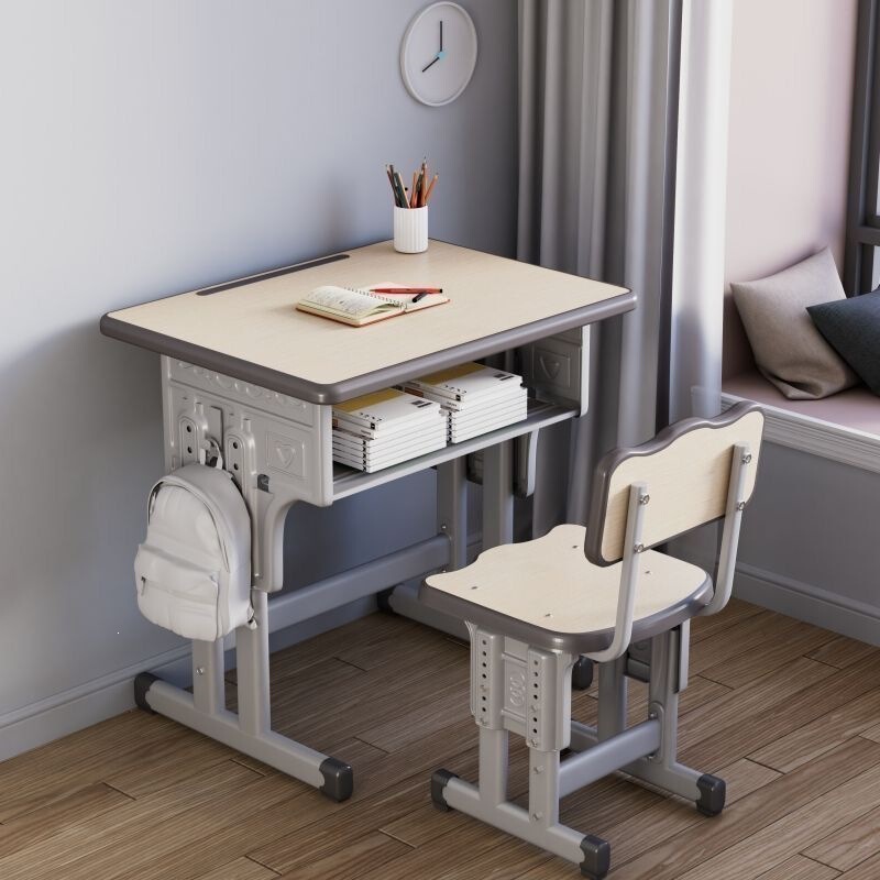 Children's Home Study Desk and Chair Set, Simple Design for Small Apartments, Student Desk and Chair for Writing and Homework, Adjustable Height