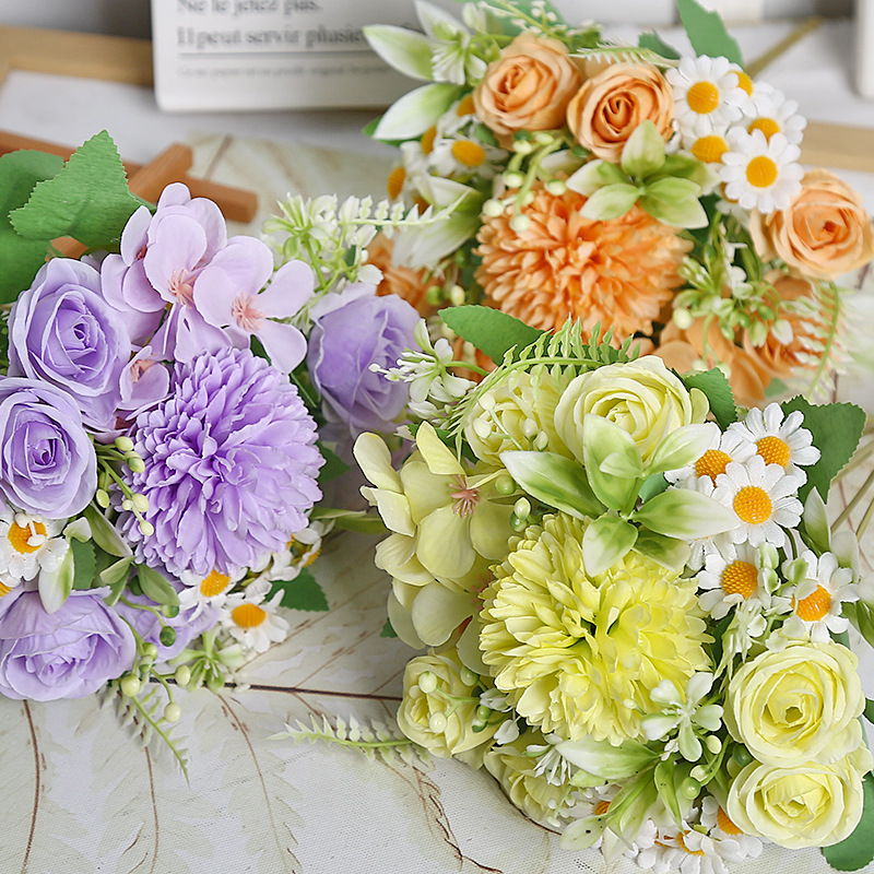New Xiaoqiao Combination Rose Hydrangea Daisy High-End Artificial Flower Home Decoration Wedding Bouquet Photography Props