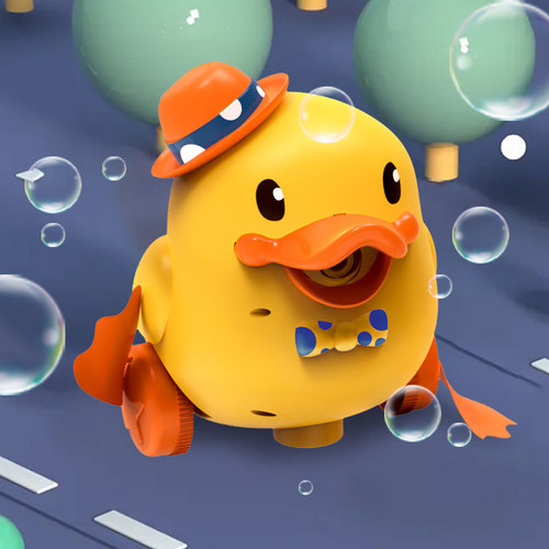 Children's swinging yellow duck hand-held stroller bubble blowing machine Internet celebrity toy electric bubble gun multi-hole same style