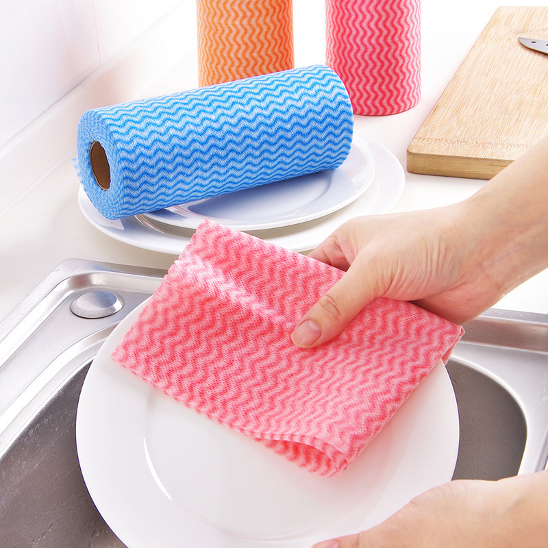 Striped Washable Dish Cloth for Lazy People Disposable Dish Cloth Kitchen Non-woven Roll Paper Cleaning Cloth Cleaning Cloth