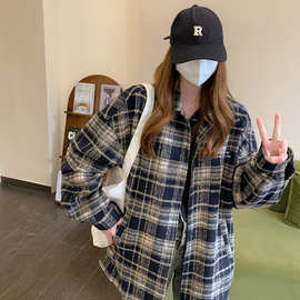 新款WE11个性潮牌字母刺绣格子男女情侣外套翻领拉链夹克  跨境