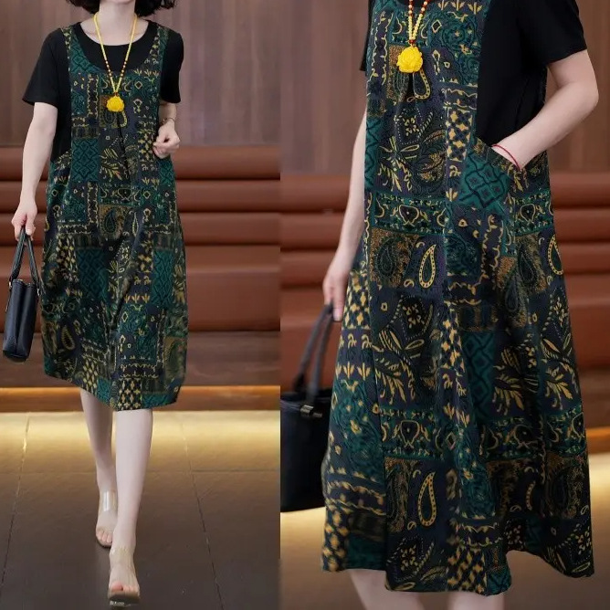 2025 Mid-Length Skirt Fashionable Scarf Collar Floral Style Long Skirt Summer Printed Summer Dress