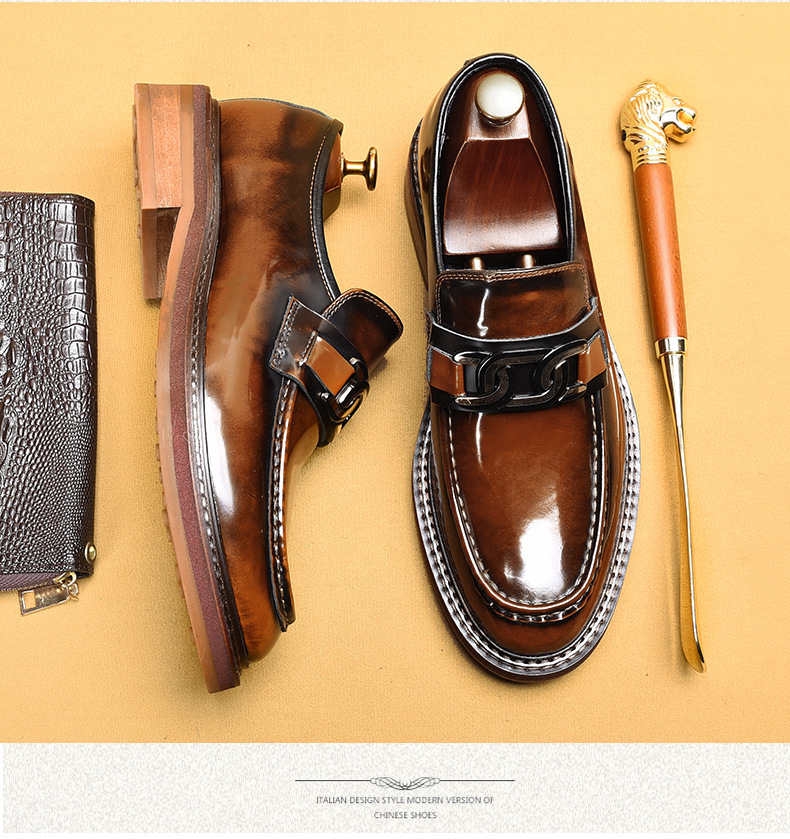 Business casual loafers men's leather horse fasteners English style loafers_voghion.com