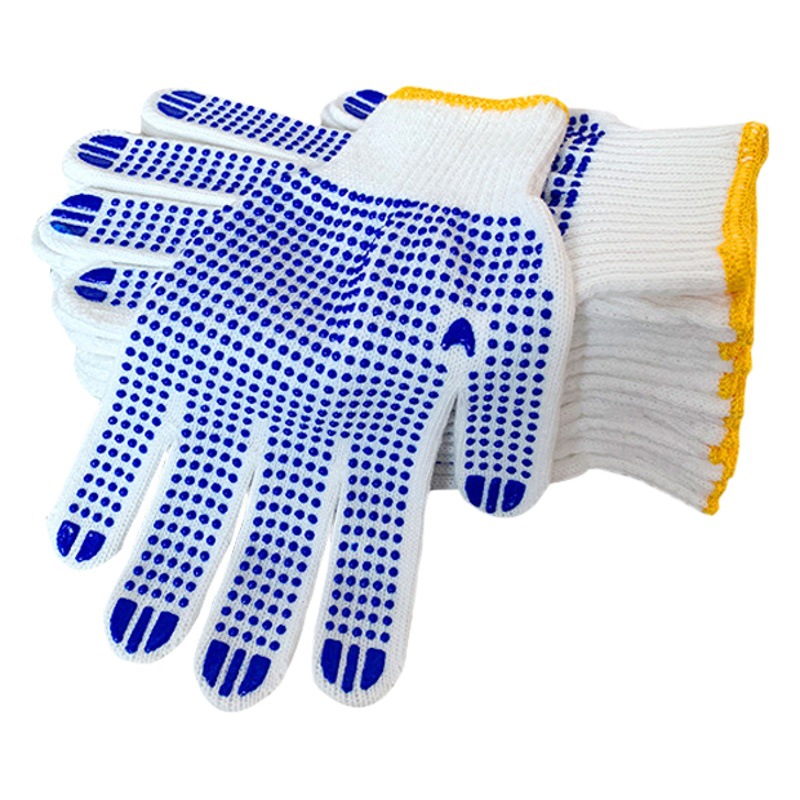 Guantes de protección de cuentas Guantes de protección laboral Dispensación de hilo de algodón de plástico Guantes antideslizantes resistentes al desgaste Manipulación de sitio 600g
