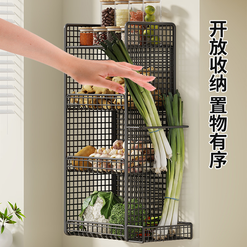 葱姜蒜厨房壁挂置物架墙上免打孔收纳盒通风筐香料调料收纳神器|undefined