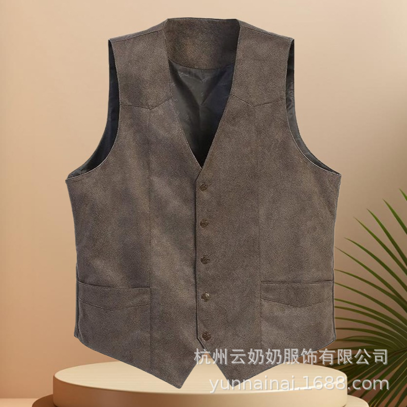 Cross-Border Hot-Selling Men's Suit Vest V-Neck Slim Casual Suede Vest Business Formal Wear Business Style