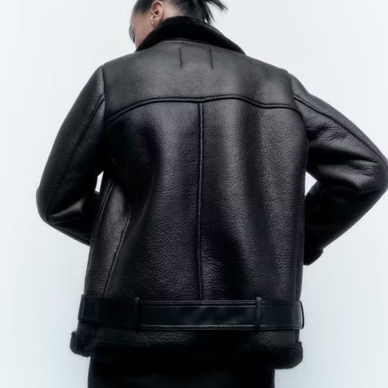 Odzież damska jesień nowa damska miejska rozrywka czarna dwustronna kurtka płaszcz futro skórzana kurtka_voghion.com