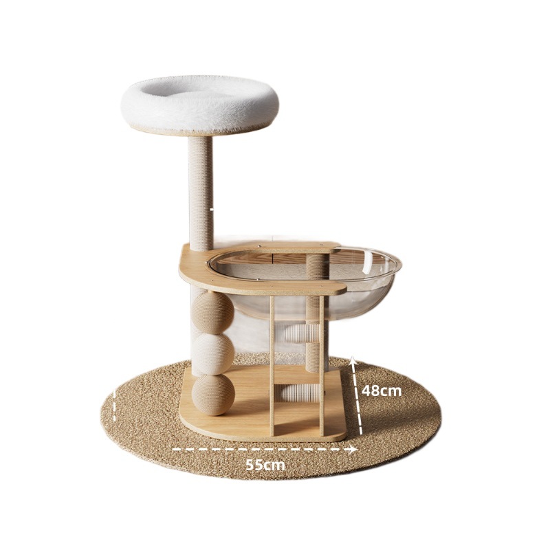Todo el marco de escalada para gatos de madera maciza, nido para gatos, tabla de agarre para gatos vertical integrada, sin ocupar un área, cápsula espacial de bola de sisal doméstica, plataforma de salto para gatos