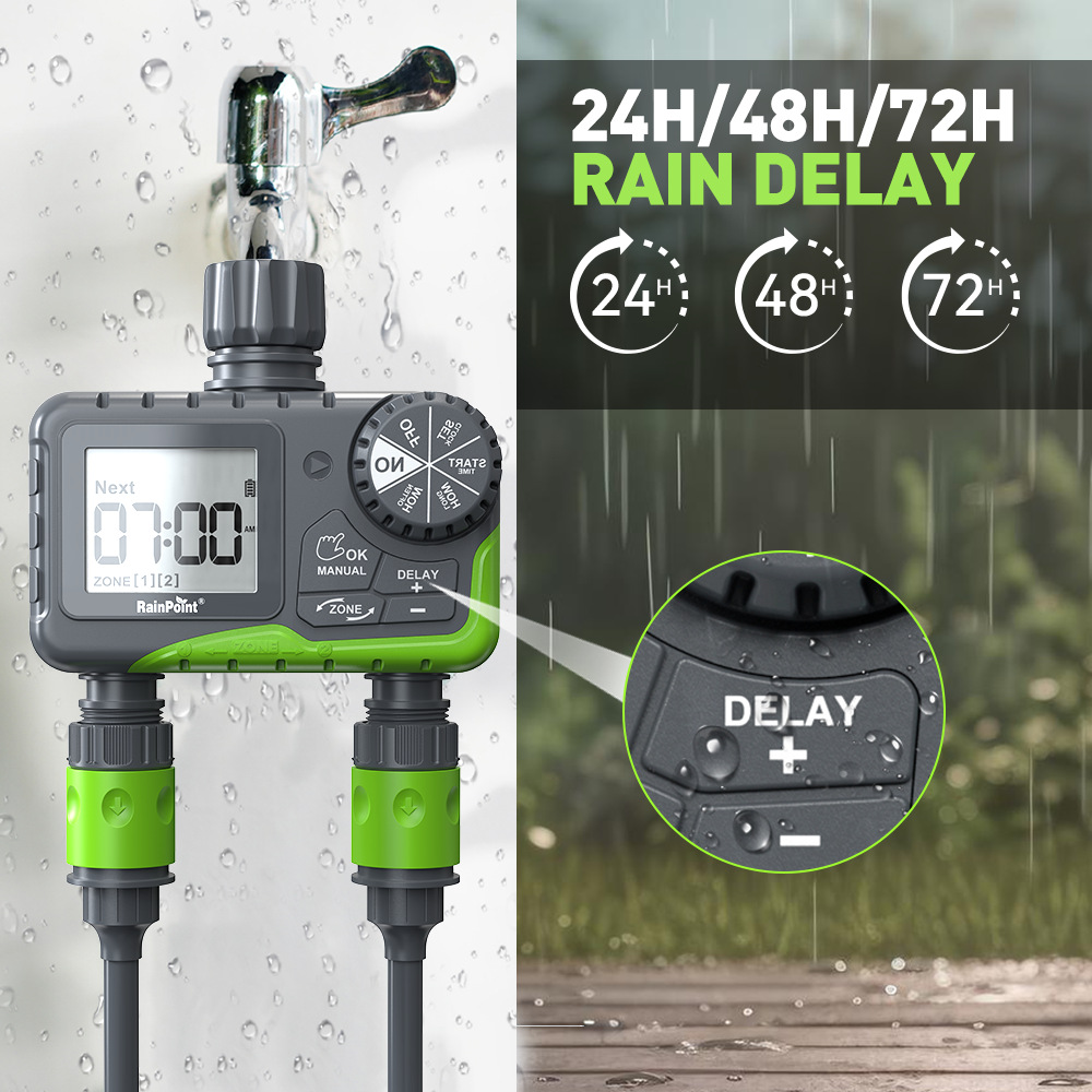 Rainpoint de doble canal de riego inteligente controlador de temporización Dispositivo de riego automático Patio de césped (Ouke)