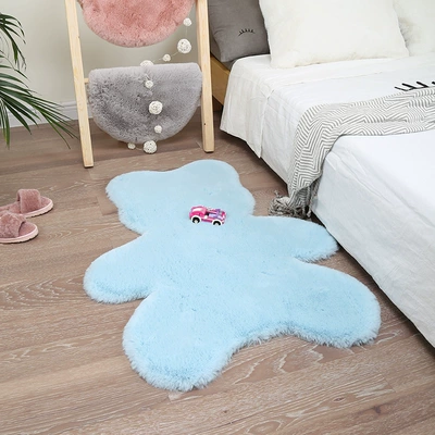 Small Carpet, Children's Carpet, Plush | Car Carpet - light-blue-bear-imitation-rabbit-fur-3cm-hair-length-7090cm