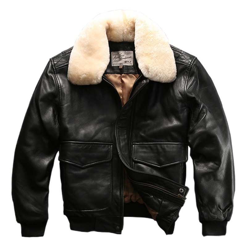 Avfly chaqueta de piel de oveja hombres suministro directo de fábrica de piel de oveja cuello chaqueta de cuero casual aviación vuelo traje chaqueta de cuero