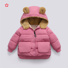 Children's down cotton jacket female and male children's cotton coat lamb fur 2024 new autumn and winter short thickening hooded warm coat 
