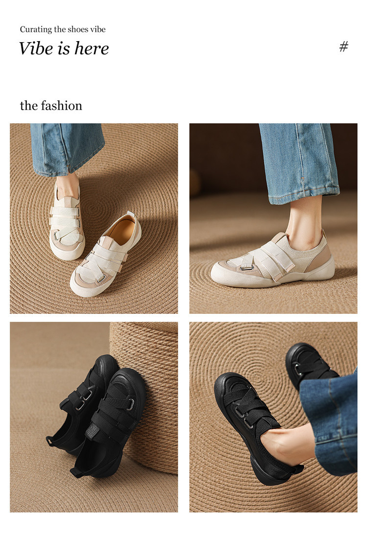 Giày sneaker nữ chunky đế dày da dê phối màu cao cấp — màu đen, màu trắng ngà chi tiết 2
