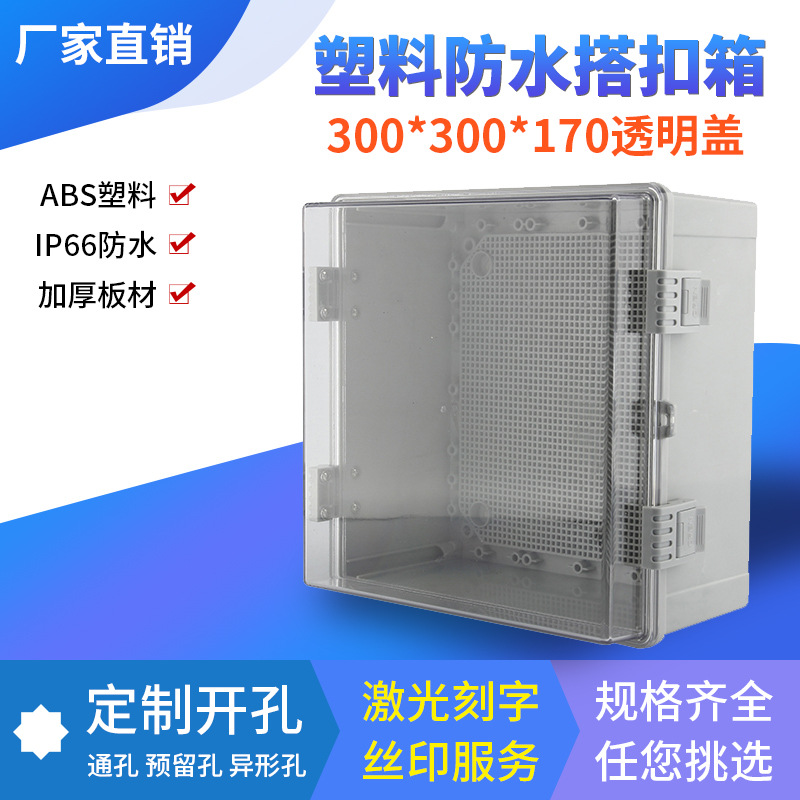 工厂室外弱电监控设备电源箱 室外防水透明配电箱300*300*170定做|ru