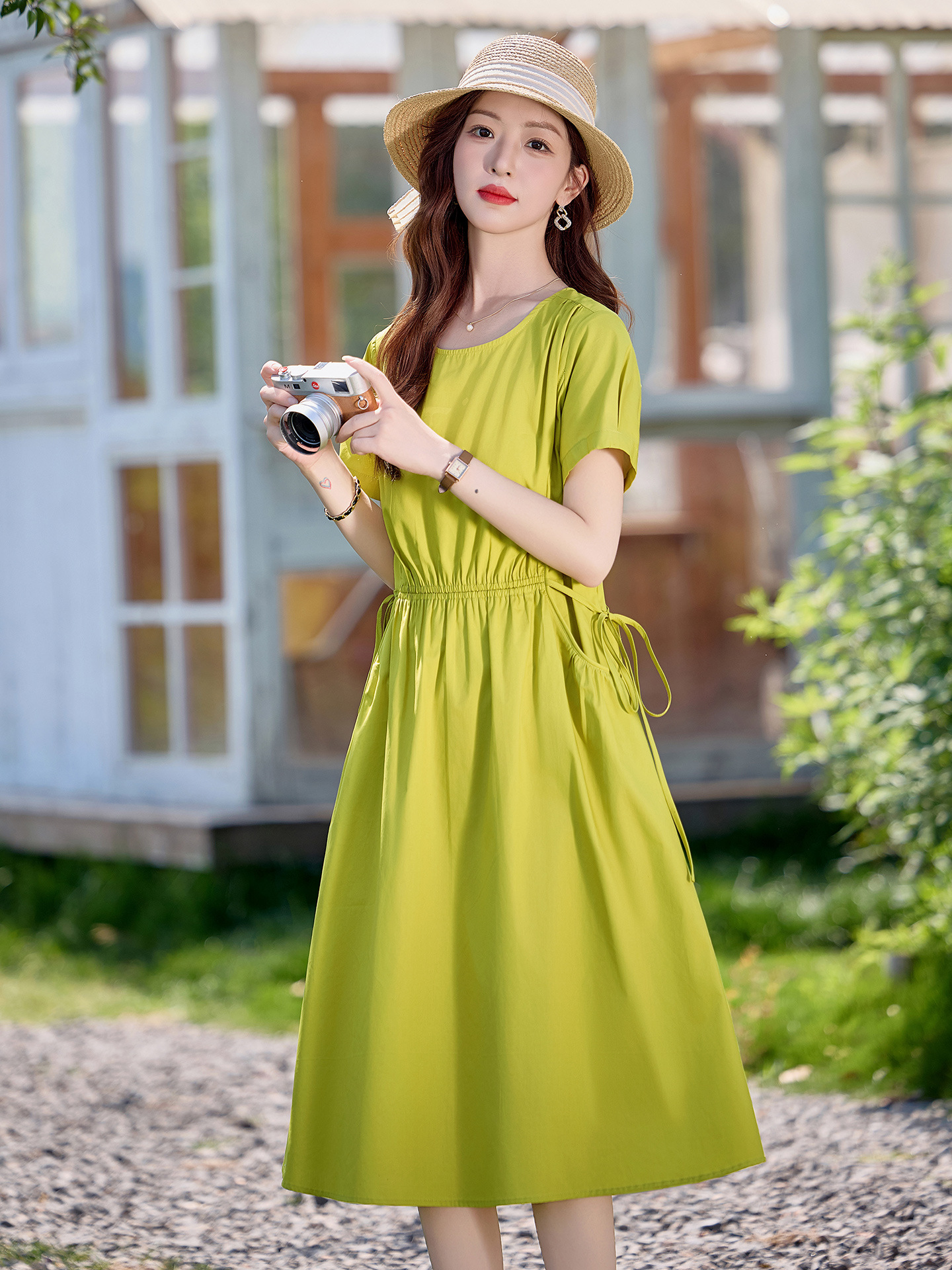 Summer long elegant fashionable fitted trend dress with a round…