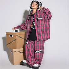 街舞儿童潮服宽松格子套装酷帅男女童秋冬少儿hiphop演出服装炸街