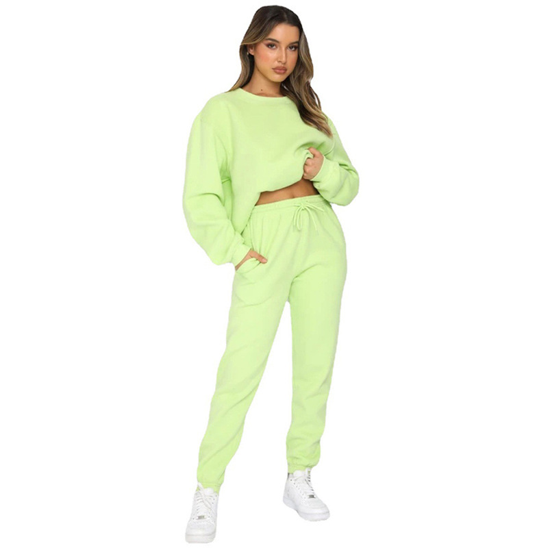 840g Weight Long Sleeve Sleeve Length Polyester Fabric Type Sweatshirt & Hoodie Co-ord Set Sets Type 2 Pieces Set Quantity Casual Occasion Round Neck Neckline Loose Fit Type Solid Color Pattern Winter, Autumn Season Women's Gender Streetwear Style Casual Women's Streetwear Solid Color Polyester Sweatshirt & Hoodie Co-ord Set Pants Sets 23