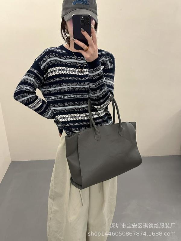 琪镌绘制圆领条纹针织毛衣女装宽松慵懒风韩版长袖打底上衣98306|undefined