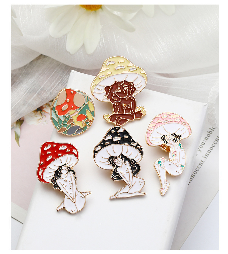 Cross-border New Arrival Oil Drip Brooch Europe And America Creative Personalized Mushroom Girl Brooch Bag Clothing Accessories Wholesale display picture 3