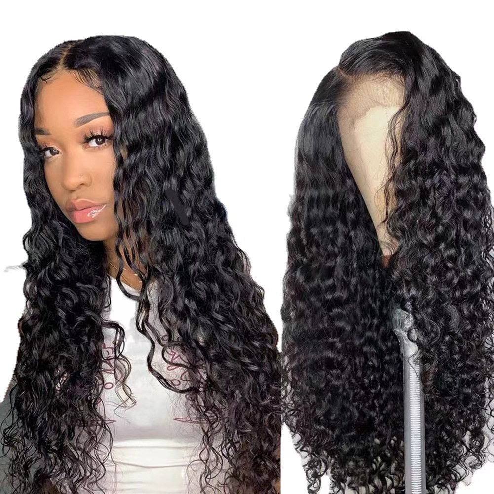 2024 africano transfronterizo pequeño rizo largo y rizado wigs antes de la peluca de encaje de fibra química cubierta de la cabeza moda natural