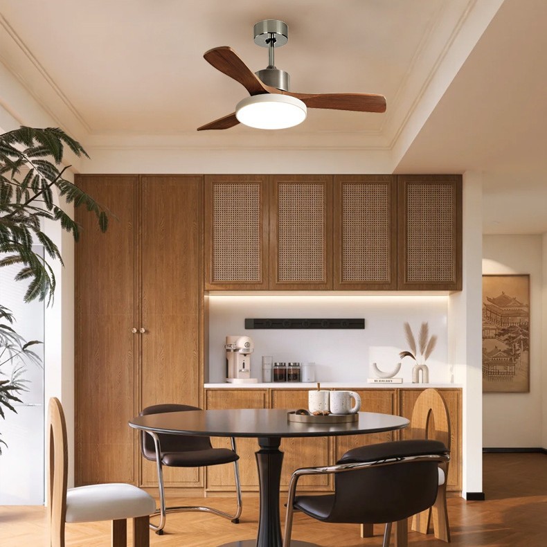 Lámpara de protección de ojos de espectro completo lámpara de comedor de madera maciza ventilador lámpara de chandelier moderno simple lámpara de ventilador de techo luminaria de color madera image 3
