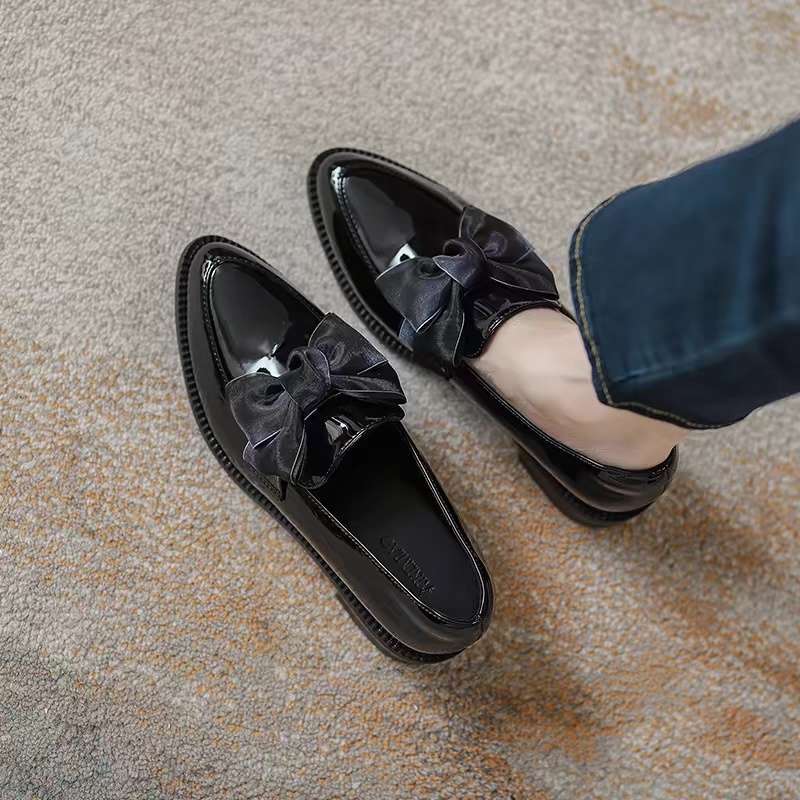 여성용 영국식 펌프스 로퍼, 로우힐 하이힐, 2025 신상 다용도 리본 JK 싱글 슈즈, 스몰 가죽 슈즈