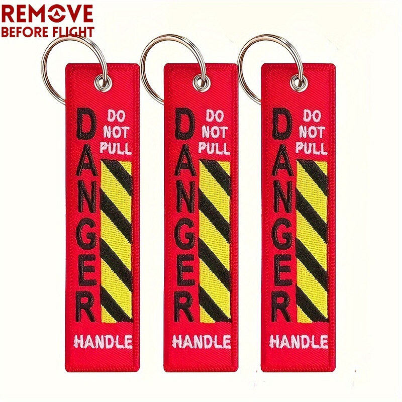 DO NOT PULL Motorcycle Car Keychain Red Bottom Black Letter Embroidery Danger Keychain Gift Hanging Ornaments