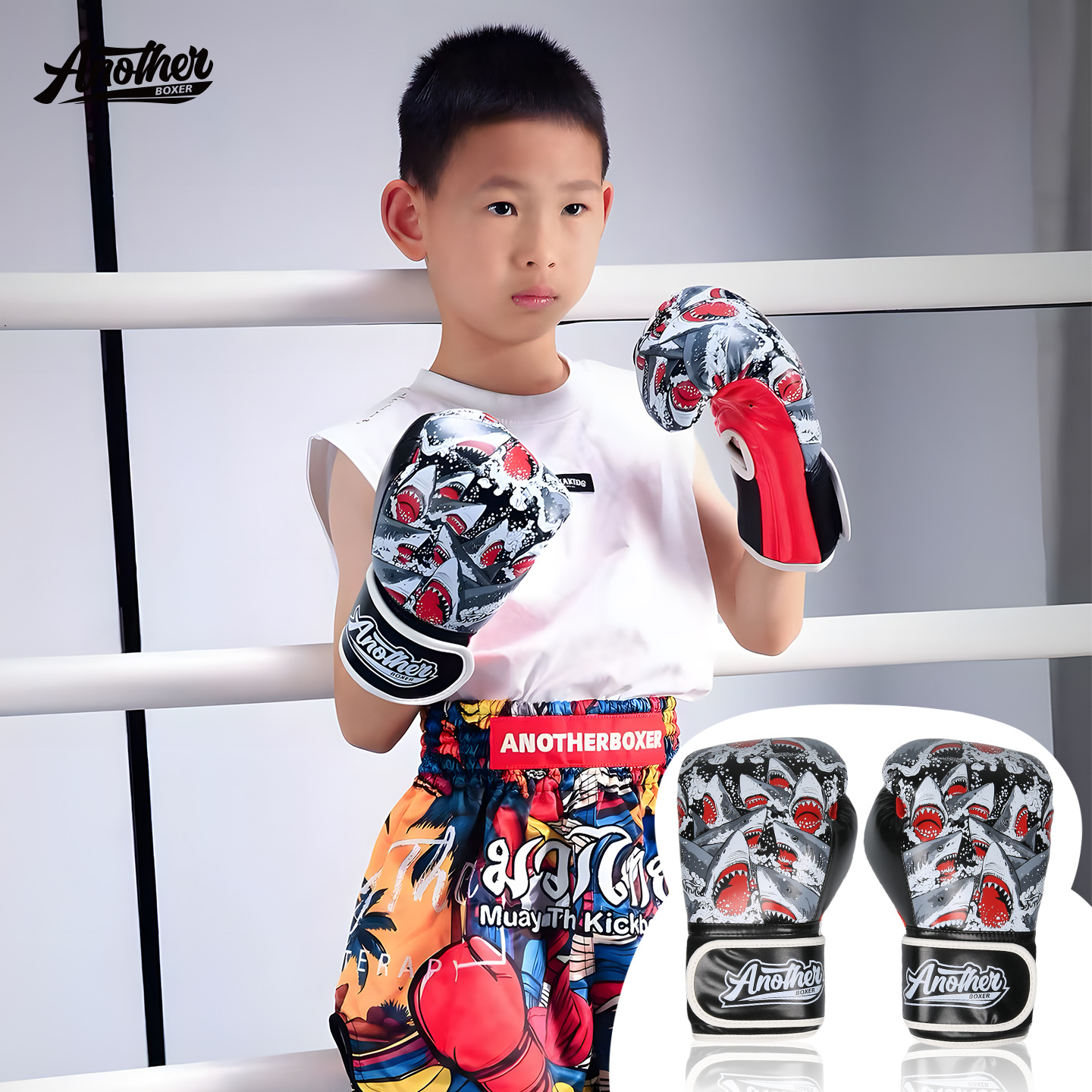 AN Muay Thai children's boxing gloves for boys, kids' fighting training, children's shark boxing Muay Thai gloves