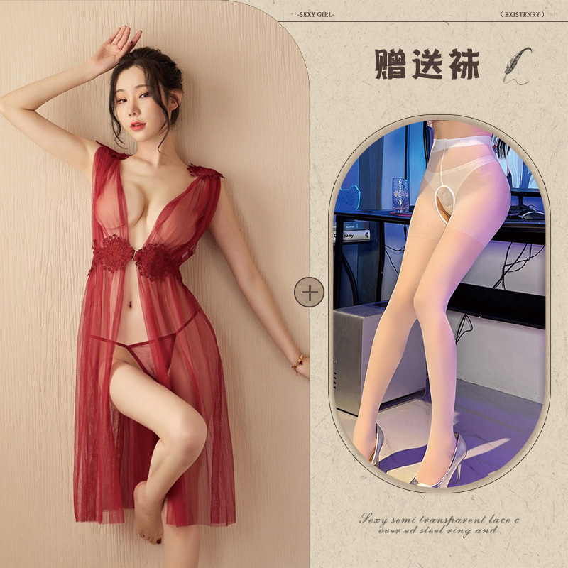 버건디 + 화이트 가랑이 없는 양말