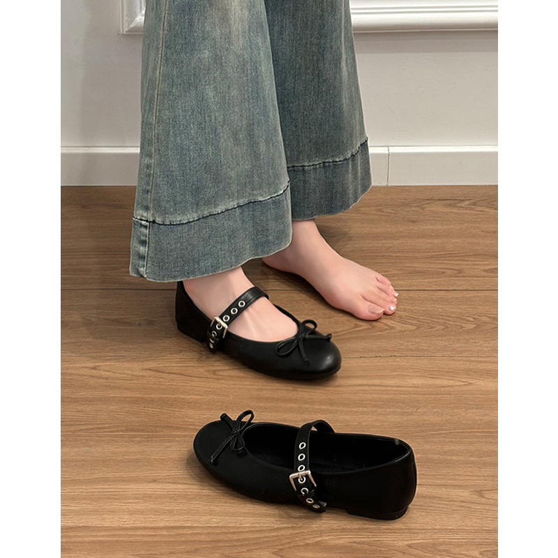 Versión de cuero de vaca ~ cuero de arco plano un botón de botón de ballet zapatos de mujer retrógrados franceses zapatos de cuero Marian