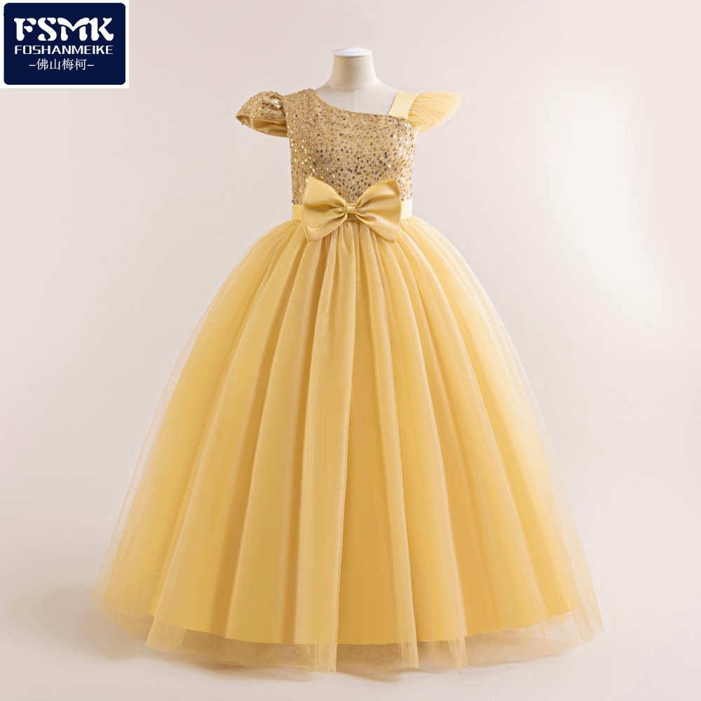 Europa y los Estados Unidos nuevos vestidos de niños de hombro inclinado esquinilla vestido de princesa vestido de boda floral vestido de noche piano vestido