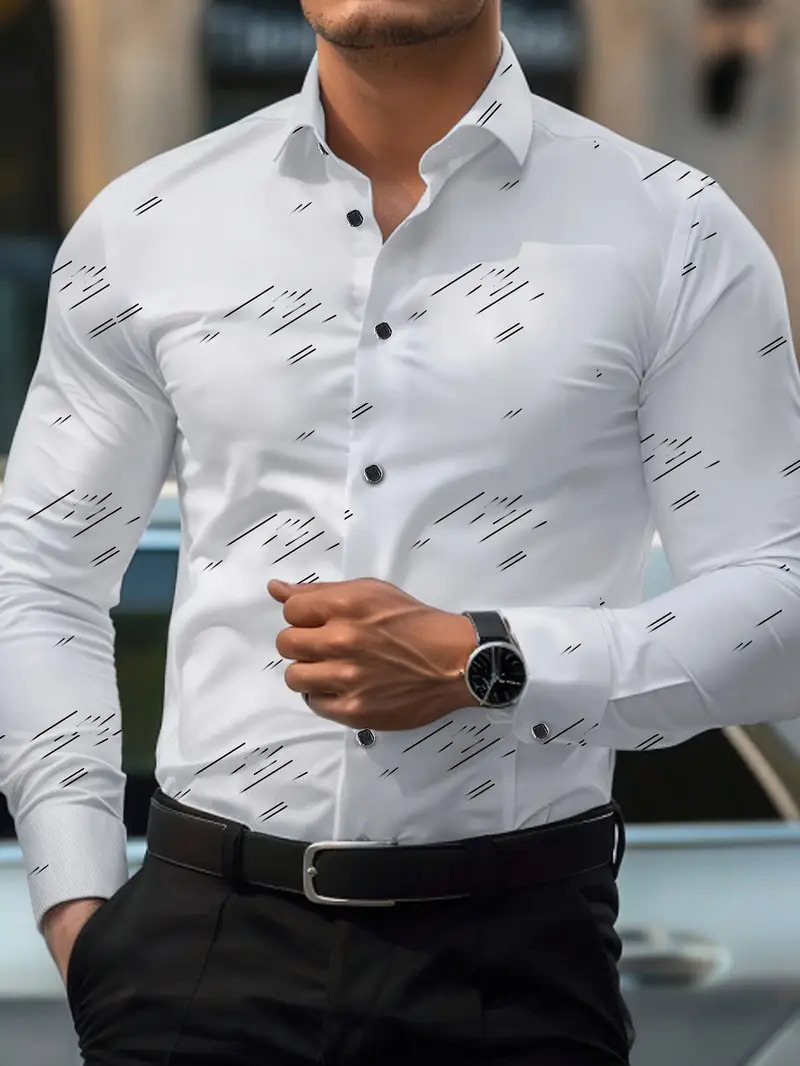 2024 Comercio exterior de Amazon Moda transfronteriza Casual Camisa de manga larga de hombre geométrico a rayas de todo fósforo MB12