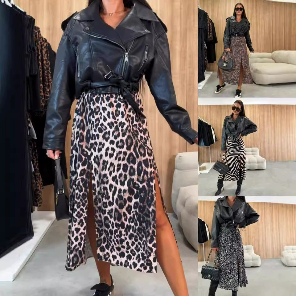 2024 независимая станция wish Amazon взрывающейся осенней модой с высокой талией тонкая юбка с открытым принтом для женской одежды