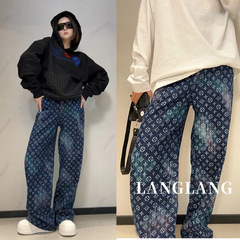 春秋设计感高腰直筒牛仔裤子女2025新款休闲宽松显瘦百搭阔腿长裤