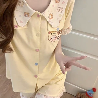 2026爆款轻松熊睡衣女春夏季云朵棉薄款短袖短裤家居服套装