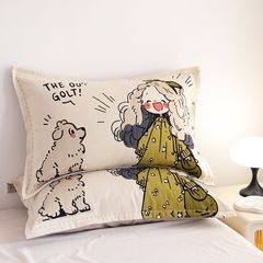 スナップボタンオールインクルーシブ純綿ガーゼ枕カバーハイエンド漫画かわいいソフト防汗カップル厚い綿枕カバー