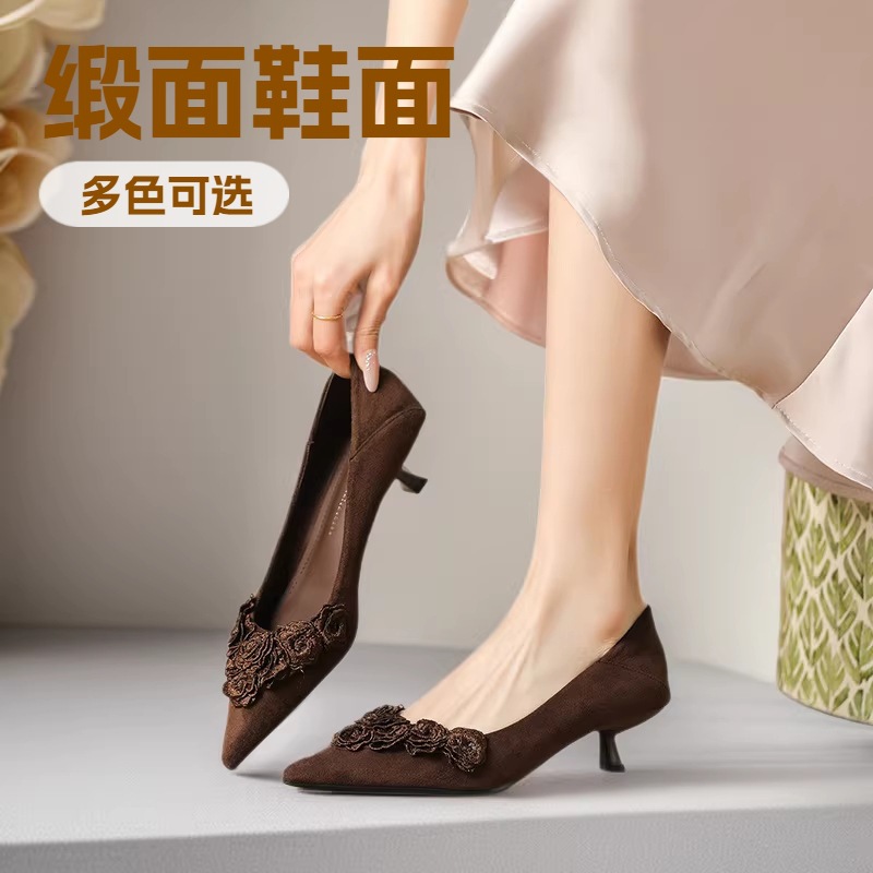 In-stock 3518-213b Black Versatile Suede High Heels New Style Coffee...