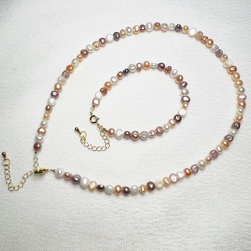 Freshwater Pearl Baroque Bracelet Mixed Color Good Luster Women's Pearl Necklace Bracelet Clavicle Chain