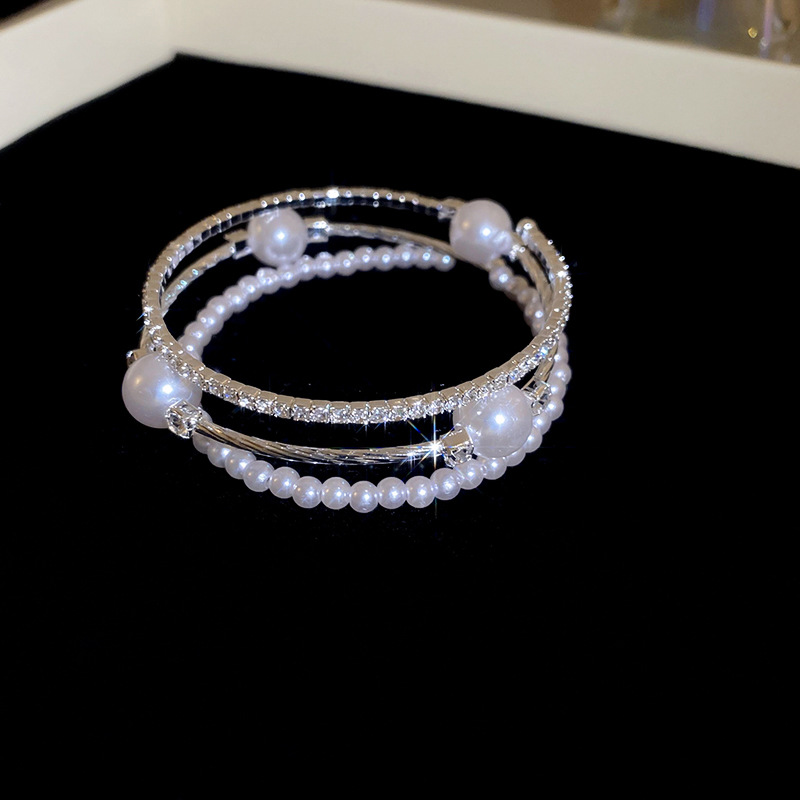 Pulsera elástica de diamantes de múltiples capas con perla artificial ins pulsera de moda exquisita pulsera de alta gama hermosa transfronteriza