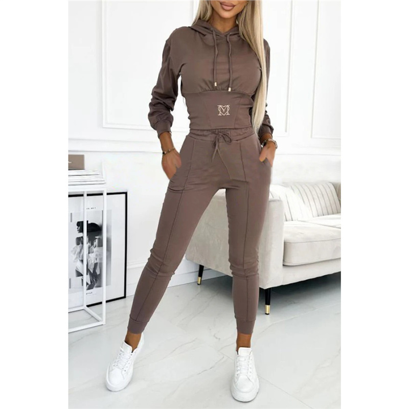 Women's Waist-Cinching Hoodie And Joggers Set | Casual Loungewear Tracksuit With Drawstring | Two-Piece Outfit For Yoga Gym And Street Style_ecoleips.com